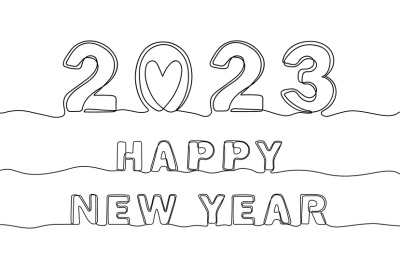 Continuous line 2023 holiday banner. Happy new year single one line le