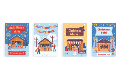 Christmas market posters. Xmas celebration marketing flyer, winter fai