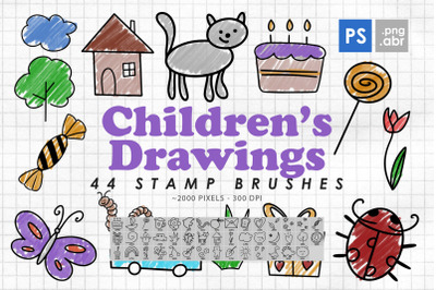 44 Children&#039;s Drawings Photoshop Stamp Brushes