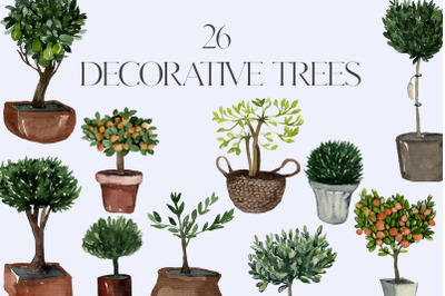 Watercolor decorative trees png