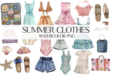 Watercolor summer clothes clipart PNG