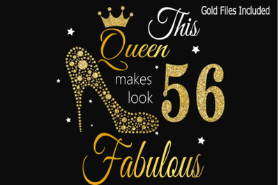 56th birthday svg, Queen Birthday 56th Svg, Gold glitter 56th Birthday