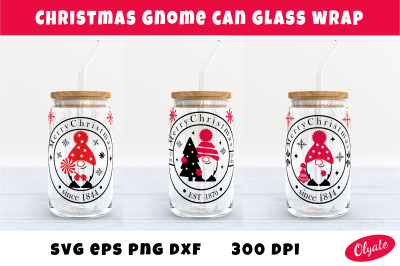 Christmas Gnome Can Glass Wrap SVG. Gnome 16 OZ Can Glass