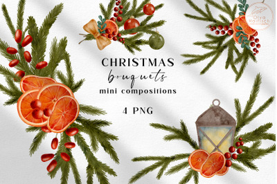 Christmas Bouquets Clipart. Winter Fir Branches Greenery PNG