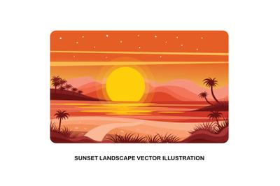 Sunset Landscape Vector Illustration