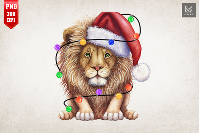 Cute Lion In Santa Hat Christmas