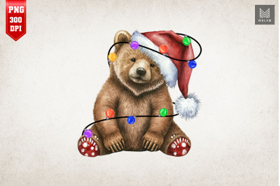 Brown Bear In Santa Hat Christmas