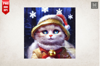 Cute Cat Kitten In Santa Hat Christmas 2