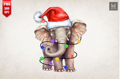 Cute Elephant In Santa Hat Christmas