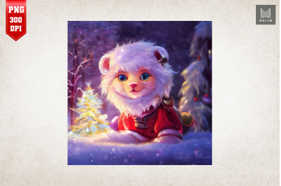 Cute Winter White Lion Christmas