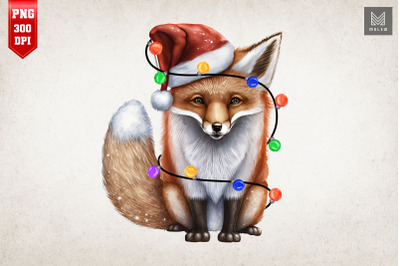 Cute Fox In Santa Hat Watercolor