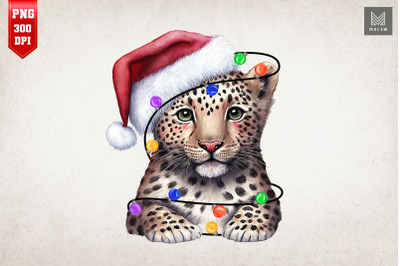 Cute Leopard Cheetah In Santa Hat