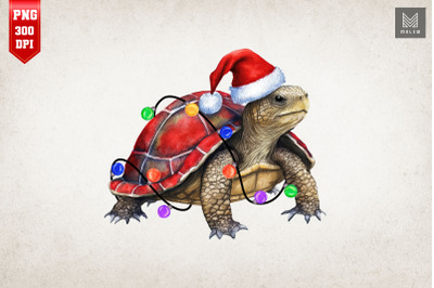 Cute Turtle In Santa Hat Christmas