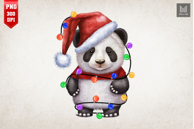 Cute Panda In Santa Hat Christmas