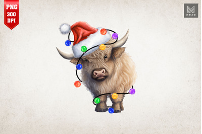 Cute Buffalo In Santa Hat Christmas