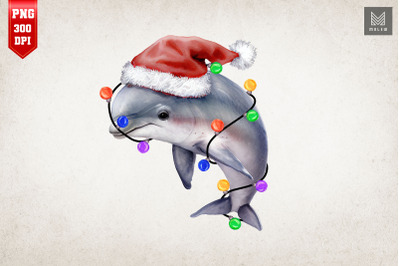 Cute Dolphin In Santa Hat Christmas