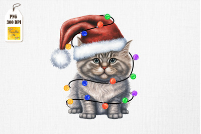 Watercolor Cat In Santa Hat Christmas