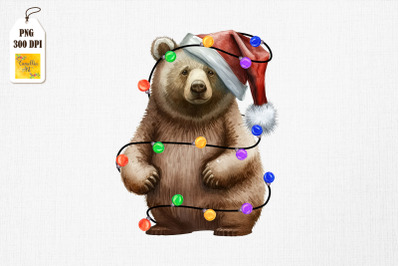 Watercolor Bear In Santa Hat Christmas