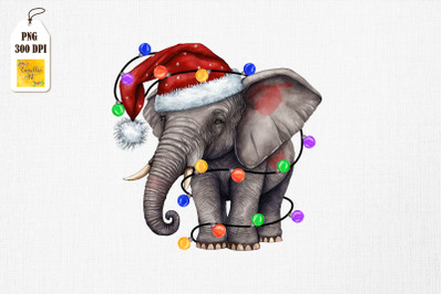 Watercolor Elephant In Santa Hat Xmas