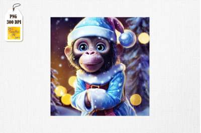 Cute Monkey In Santa Hat Christmas