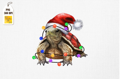 Watercolor Turtle In Santa Hat