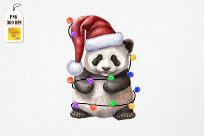 Watercolor Panda In Santa Hat