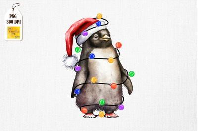 Watercolor Penguin In Santa Hat