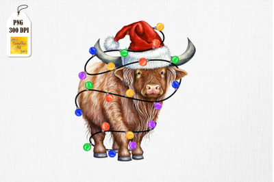 Watercolor Buffalo In Santa Hat