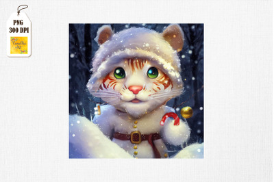 Cute Tiger in Snowman Costume Xmas