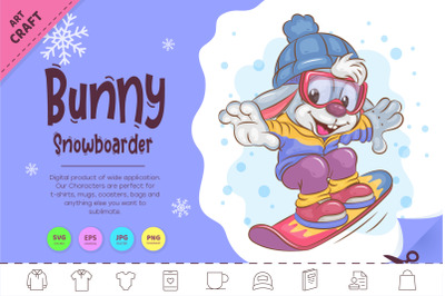 Cartoon Bunny Snowboarder. Clipart