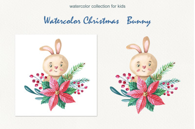 Watercolor Christmas Bunny