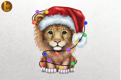 Cute Lion Watercolor Happy Christmas