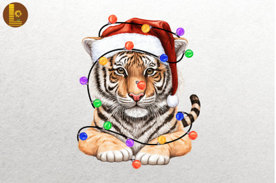 Cute Tiger Watercolor Happy Christmas