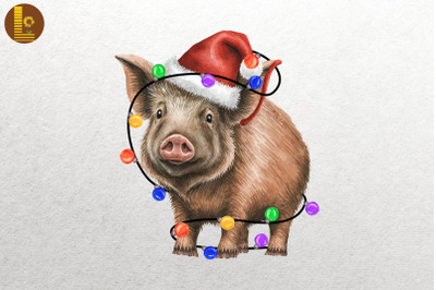 Cute Wild Pig Watercolor Happy Christmas