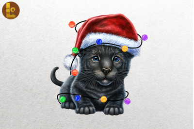 Cute Panther Watercolor Happy Christmas