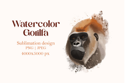 Watercolor gorilla painting, animal print art, sublimation