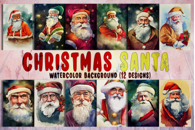 Christmas Santa Watercolor Background Bundle