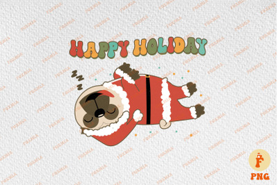 Happy Holiday Lazy Pug Vintage Christmas