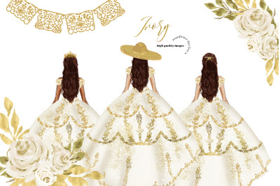 Ivory White Gold Princess Dresses Clipart