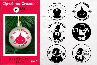 Snowman Round Ornament Bundle. Christmas Ornament SVG