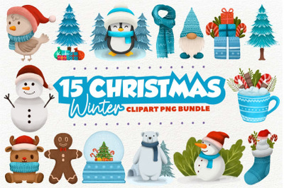 Christmas Winter Clipart PNG Bundle, Christmas Sublimation