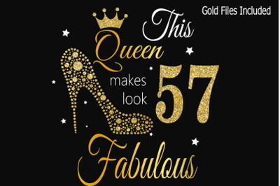 57th birthday svg, Queen Birthday 57th Svg, Gold glitter 57th Birthday svg, 57th Birthday clipart, happy birthday cricut file. This file is great for cards, t-shirt, wall decals, poster, print and more.