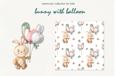 Watercolor Bunny with balloon