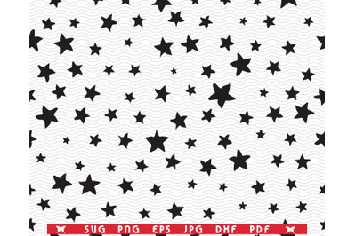 SVG Black Stars, Random Size, Seamless pattern