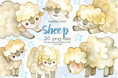 Watercolor Sheep Clipart - PNG Files