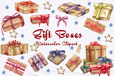 Gift Boxes Watercolor Clipart
