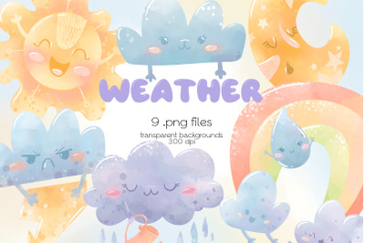 Pastel Weather Clipart - PNG Files