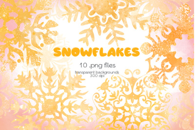 Gold Snowflakes Clipart - PNG Files