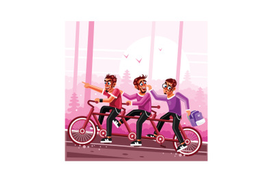 Teamwork Riding Tandem Bicycle Illustration