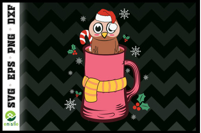 Christmas Cute Owl in the Coffee Cup